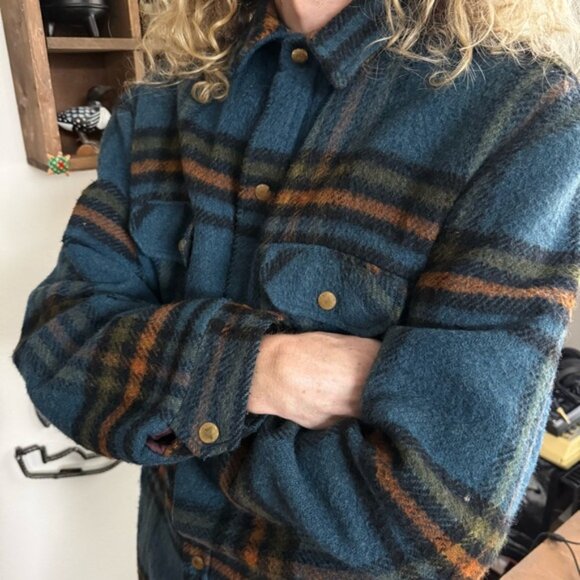 Vintage 50s 60s Towncraft Wool Mackinaw Fleece Lined Blue Plaid Jacket ~ Size L - Picture 4 of 8